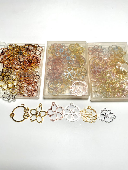 Surplus Destash—Cherry Blossom Charms $0.48 each, Gold/Silver/Rose Gold Mix