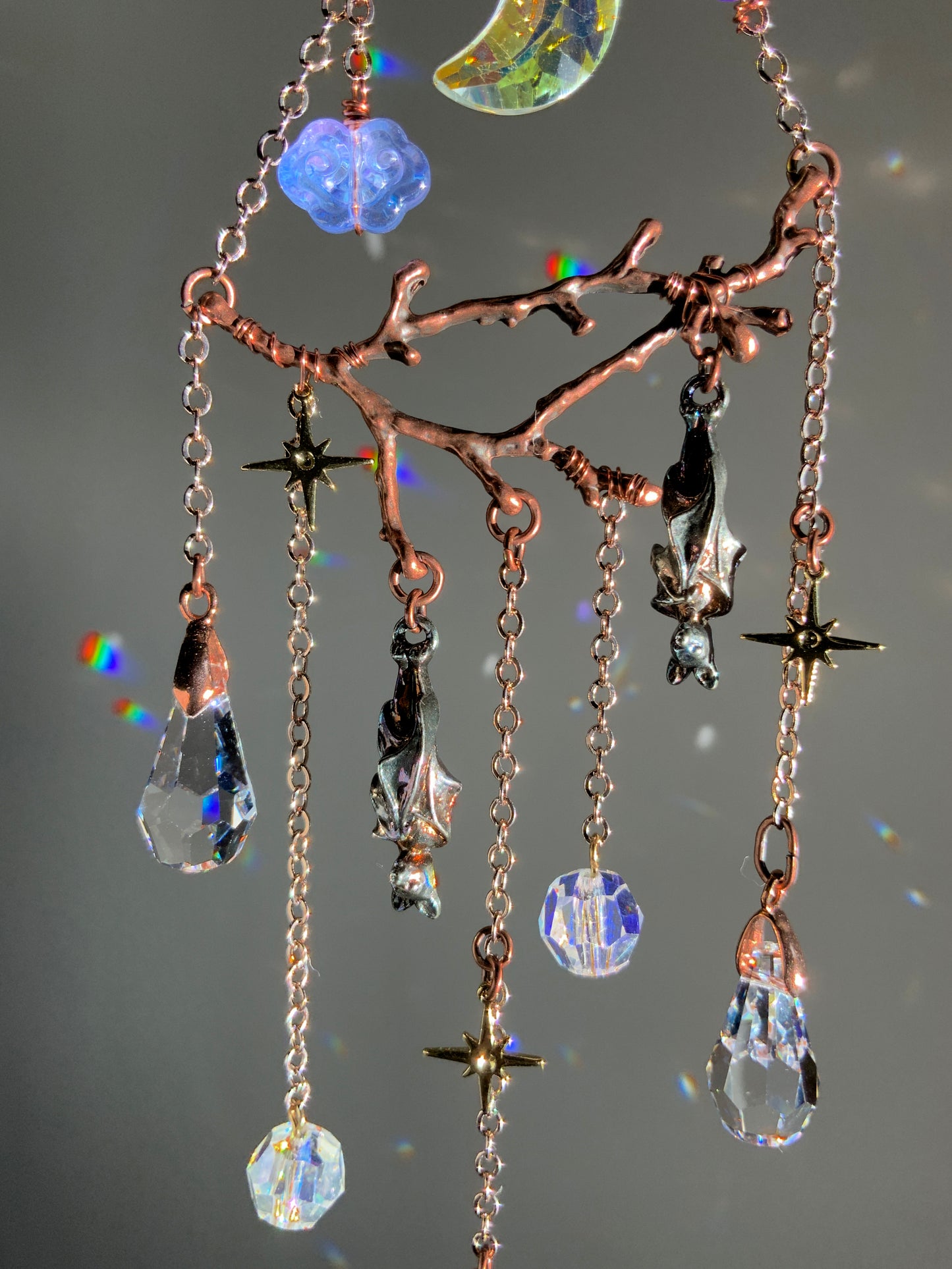 "Midnight Slumber" Bat Car Charm, spooky Halloween Celestial Mini Suncatcher