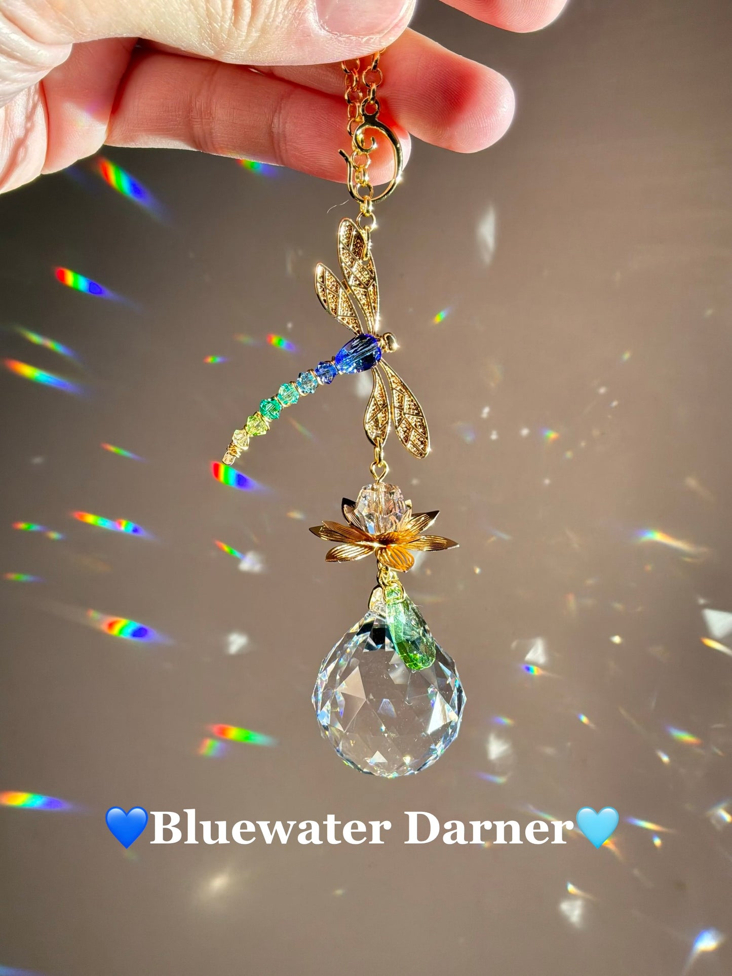 Jeweled Dragonfly Series~ 18k Gold-Plated Car Charm Suncatcher, Ombre Color Gradient made with Rare Crystals