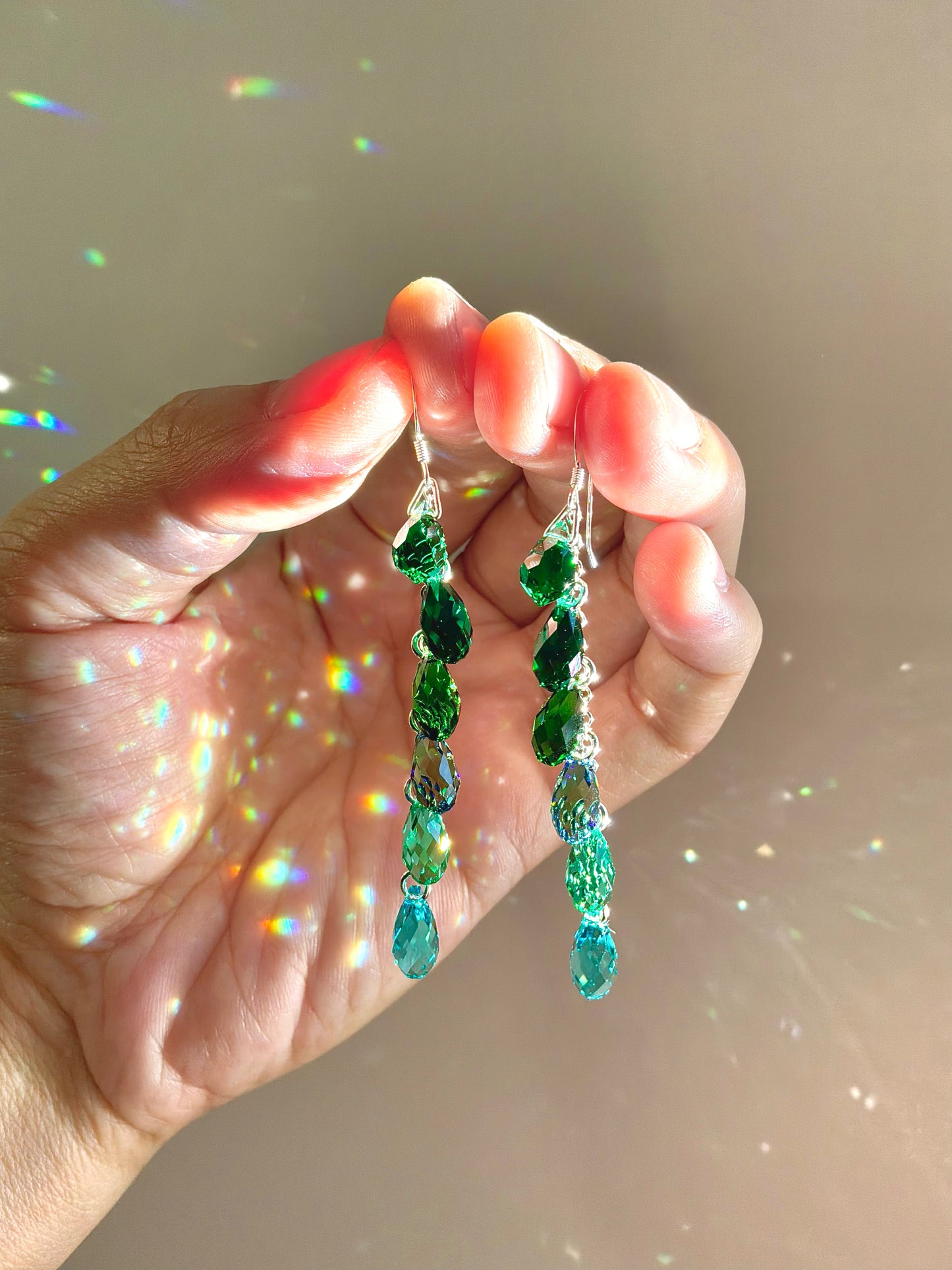 "Forest Springs" ~ *Luxe* Ombré Crystal Waterfall earrings, Sterling Silver or 14k Gold-Filled, Dark Emerald Green jewelry (Copy)