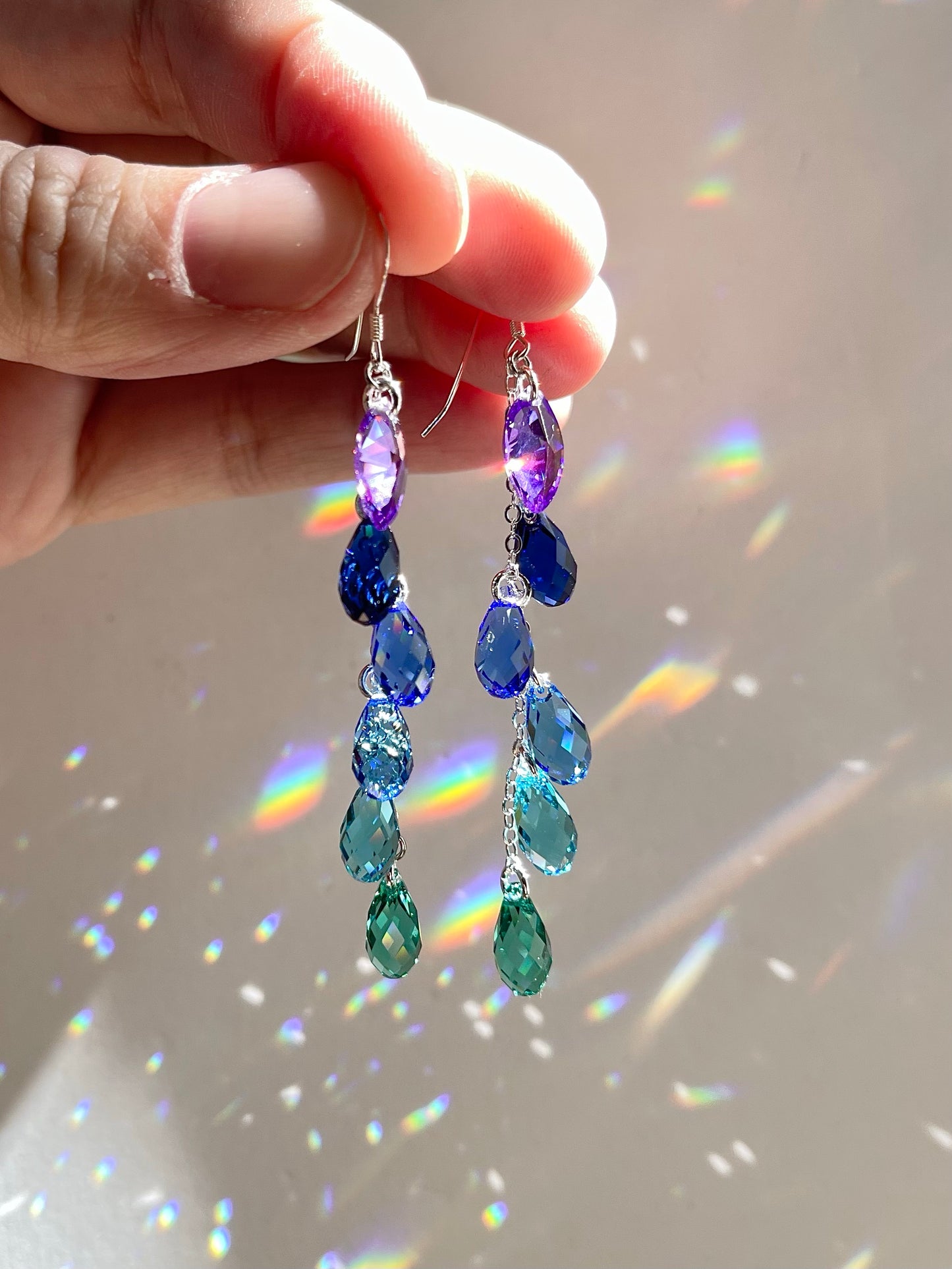 "Siren’s Song" ~ *Luxe* Ombré Crystal Waterfall earrings with Purple, Sterling Silver or 14k Gold-Filled