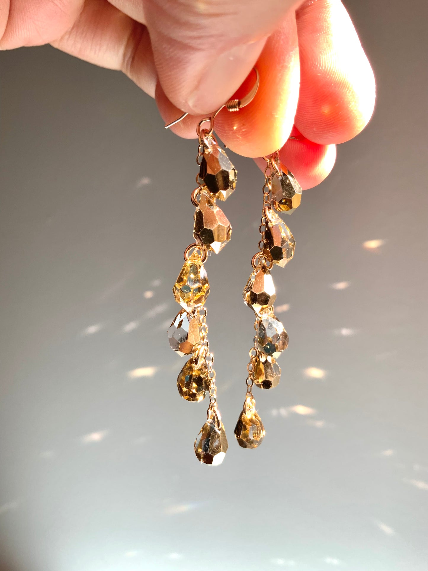 "Liquid Gold" ~ Luxe Crystal Waterfall earrings with Rare Metallic Gold Crystal, Sterling Silver or 14k Gold-Filled