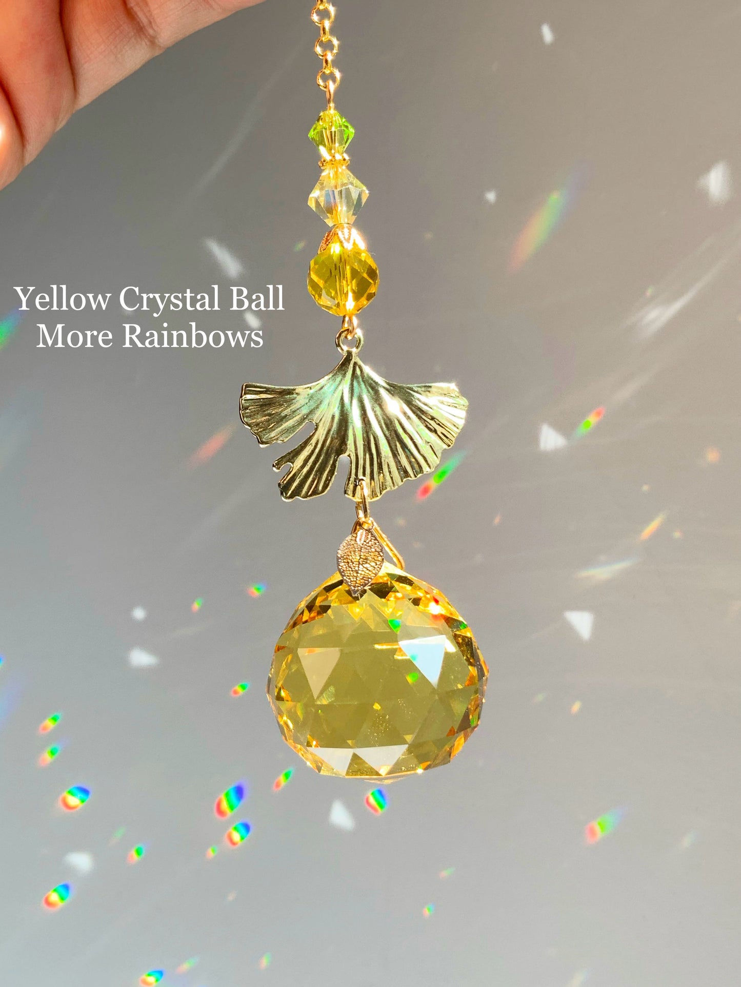 Ginkgo leaf Crystal Rear View Mirror Car Charm, 18k Gold-Plated Yellow Fall Suncatcher Autumn auto decoration accessories