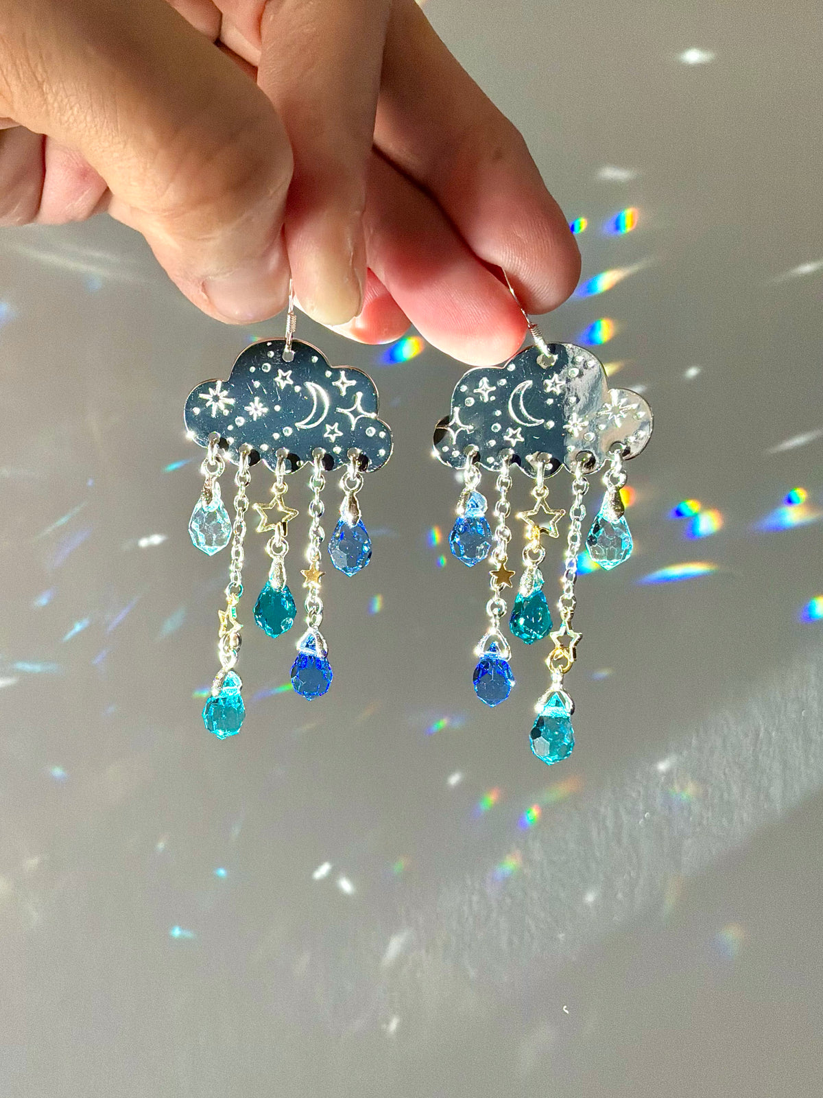 Ombré Blue Aqua Rain Cloud earrings~ Stainless Steel, Sterling Silver, and Brass