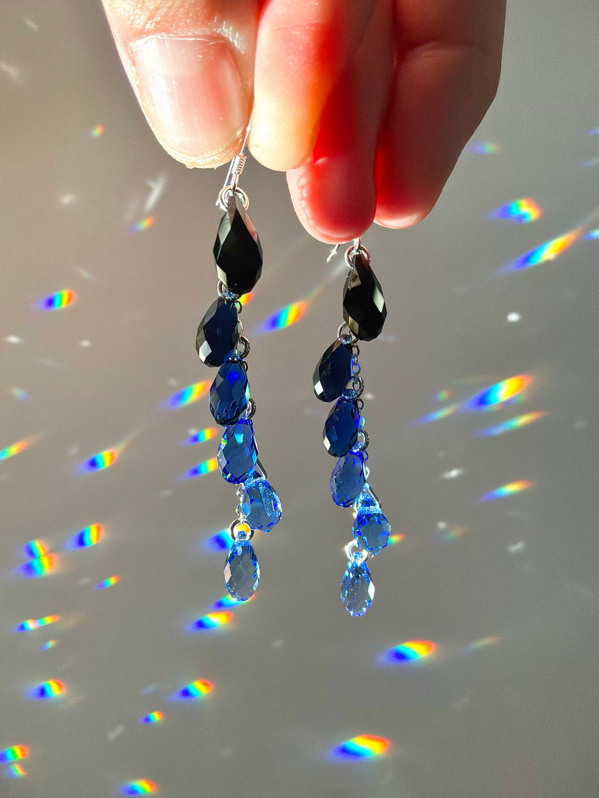 Ombré Black Series ~ *Luxe* Crystal Waterfall Earrings, Sterling Silver or 14k Gold-Filled, Purple Blue Teal Green Pink