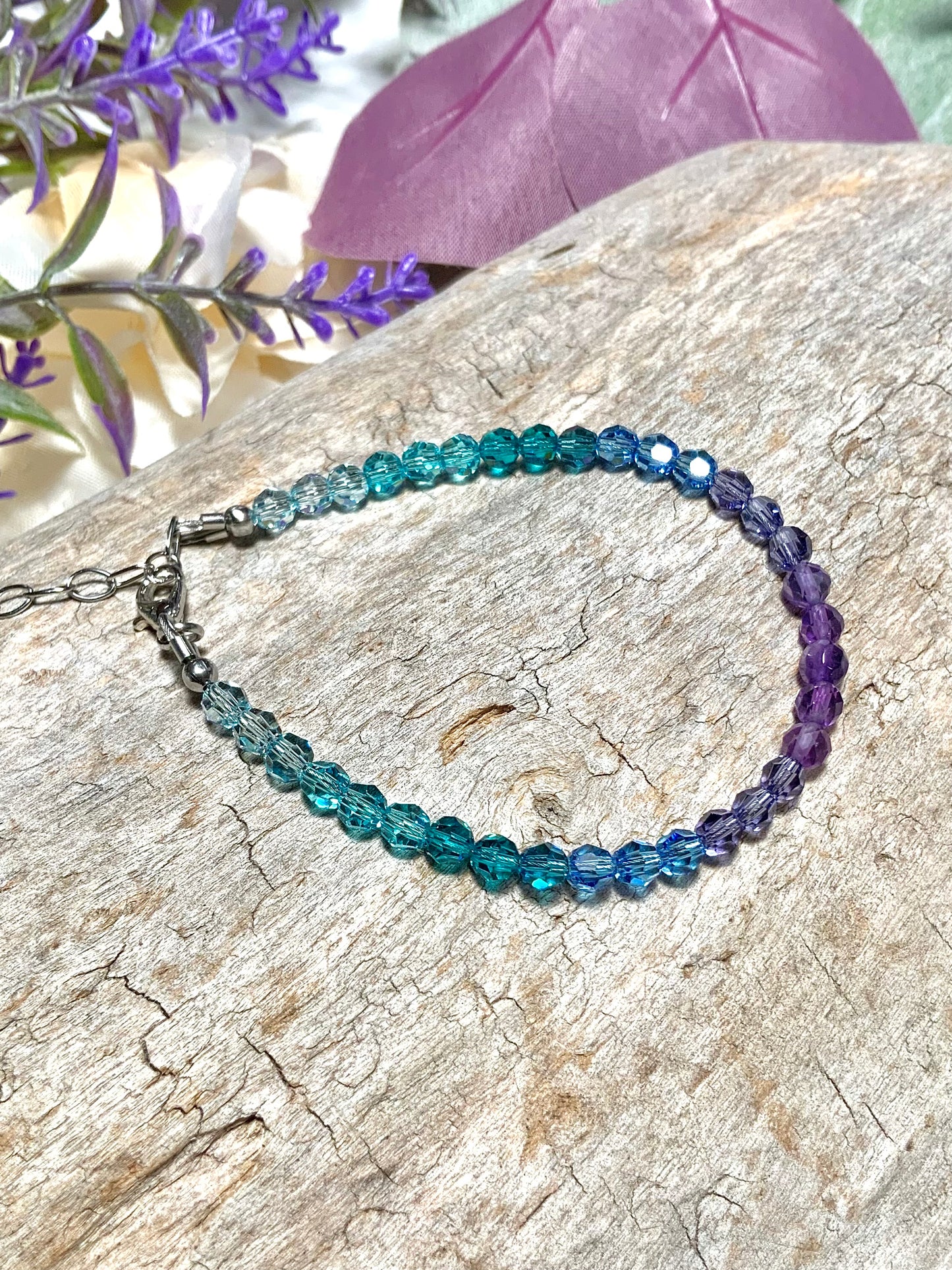 Matching Amethyst Lagoon Ombré Crystal and Gemstone Bracelet, Adjustable Length