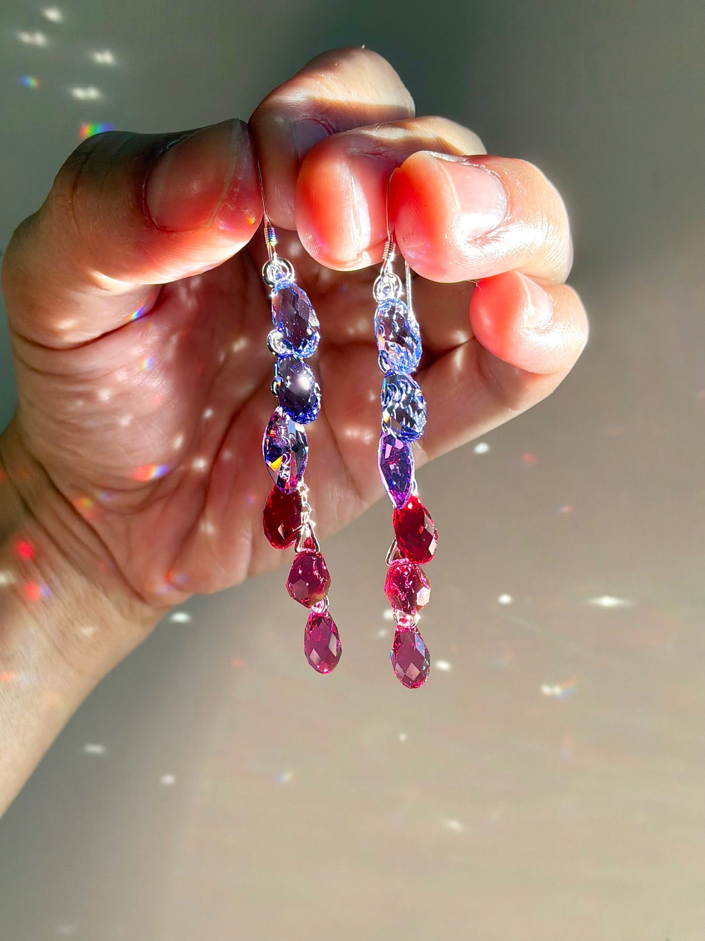 "Velvet Dahlia" ~ *Luxe* Ombré Crystal Waterfall earrings, Sterling Silver or 14k Gold-Filled, magenta pink purple