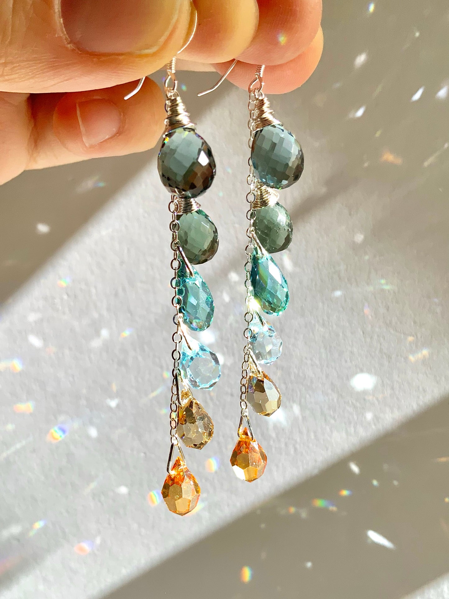 "River Stone" ~ *Luxe* Ombré Crystal Waterfall earrings with Super Rare Colors, Sterling Silver or 14k Gold-Filled