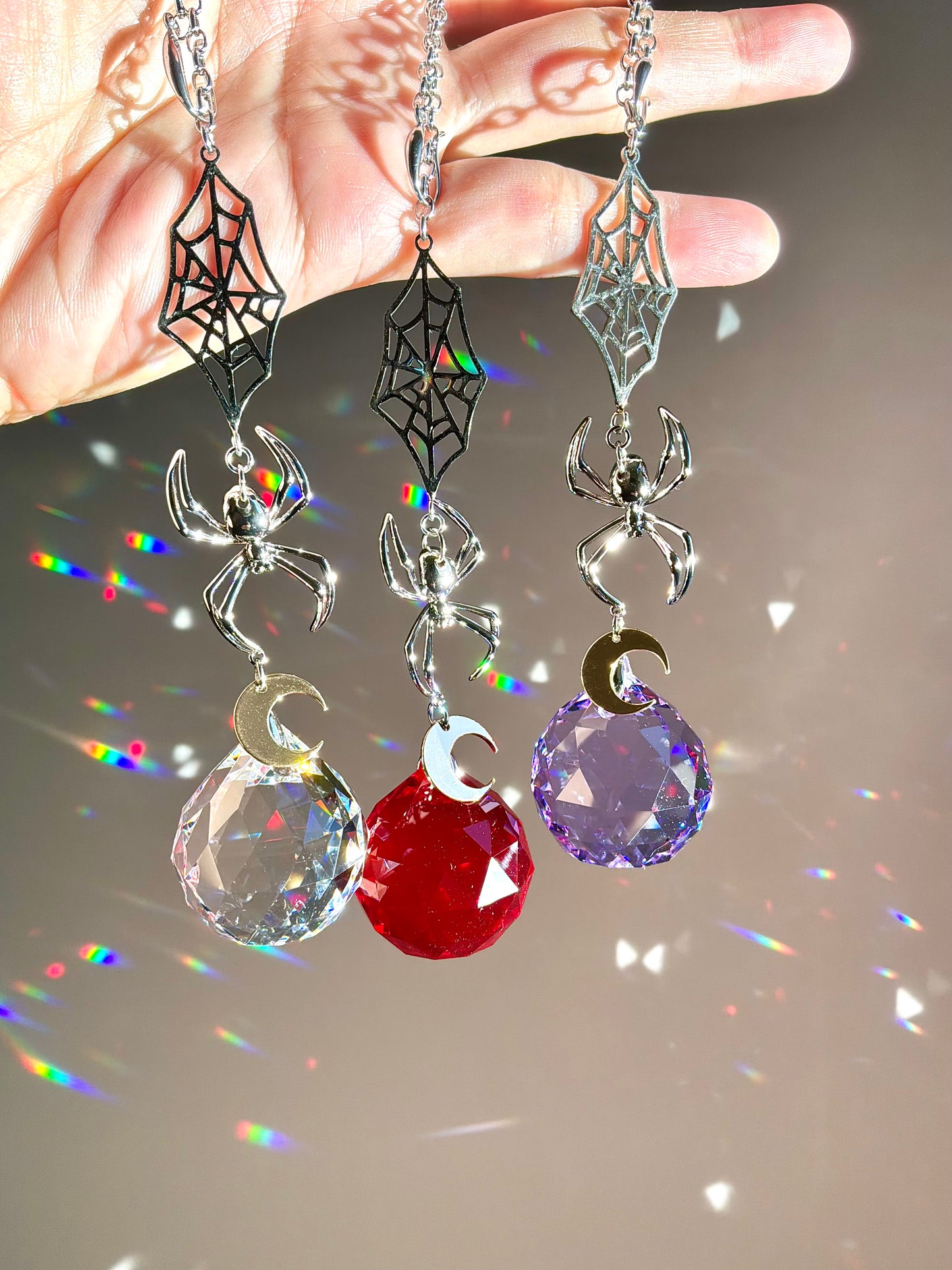 “Moon Weaver” Spider Prism Car Charm, 18k Gold-Plated Halloween Spooky auto decoration Suncatcher