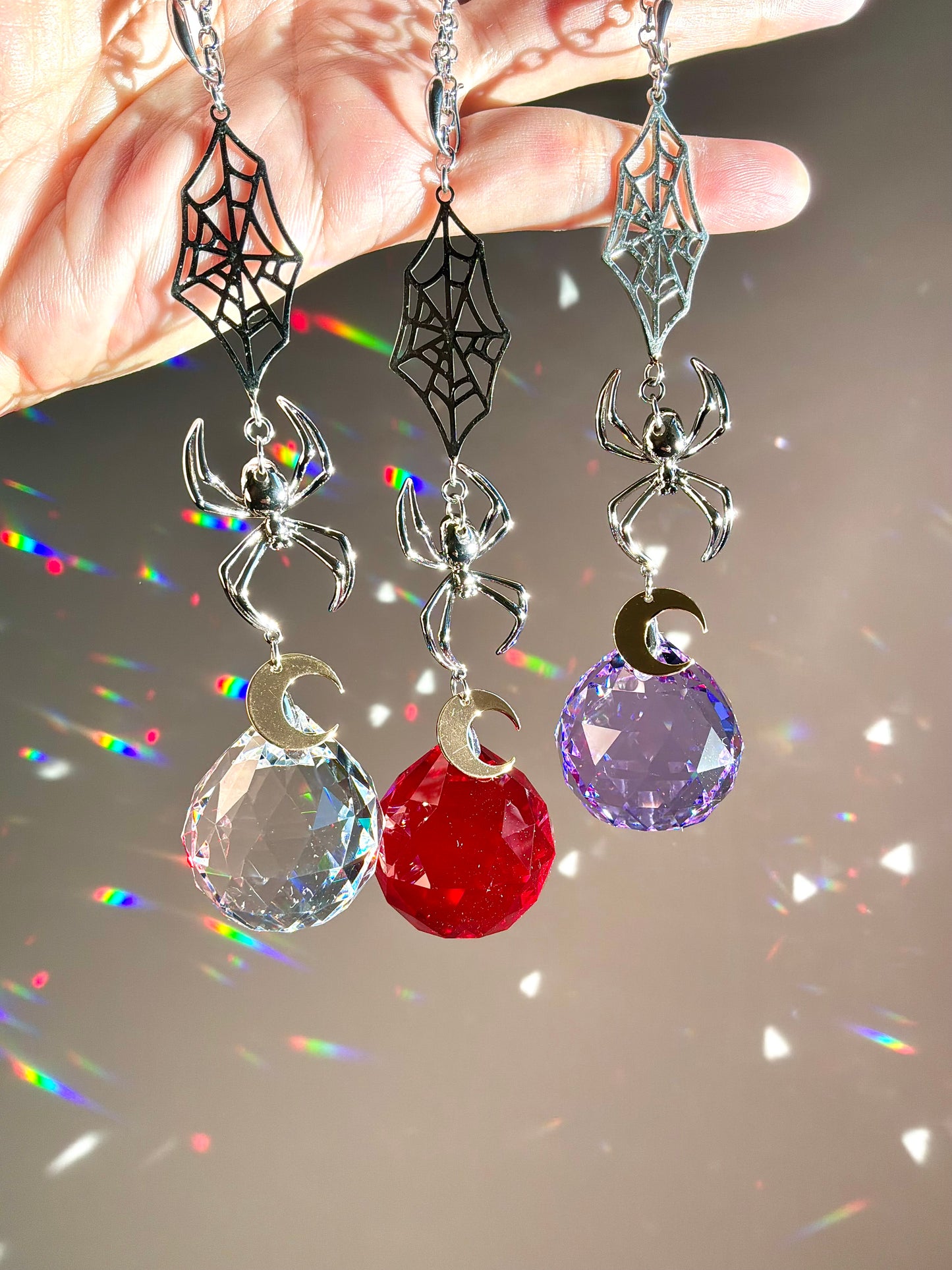 “Moon Weaver” Spider Prism Car Charm, 18k Gold-Plated Halloween Spooky auto decoration Suncatcher