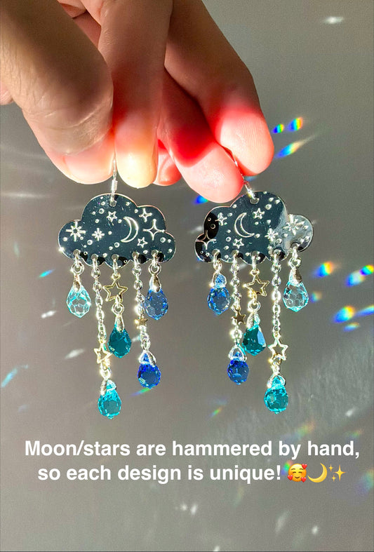 Ombré Blue Aqua Rain Cloud earrings~ Stainless Steel, Sterling Silver, and Brass