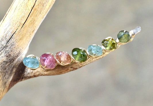 Watermelon Tourmaline Ear Climbers in Sterling Silver or 14k Gold Fill, October Birthstone gemstone earrings