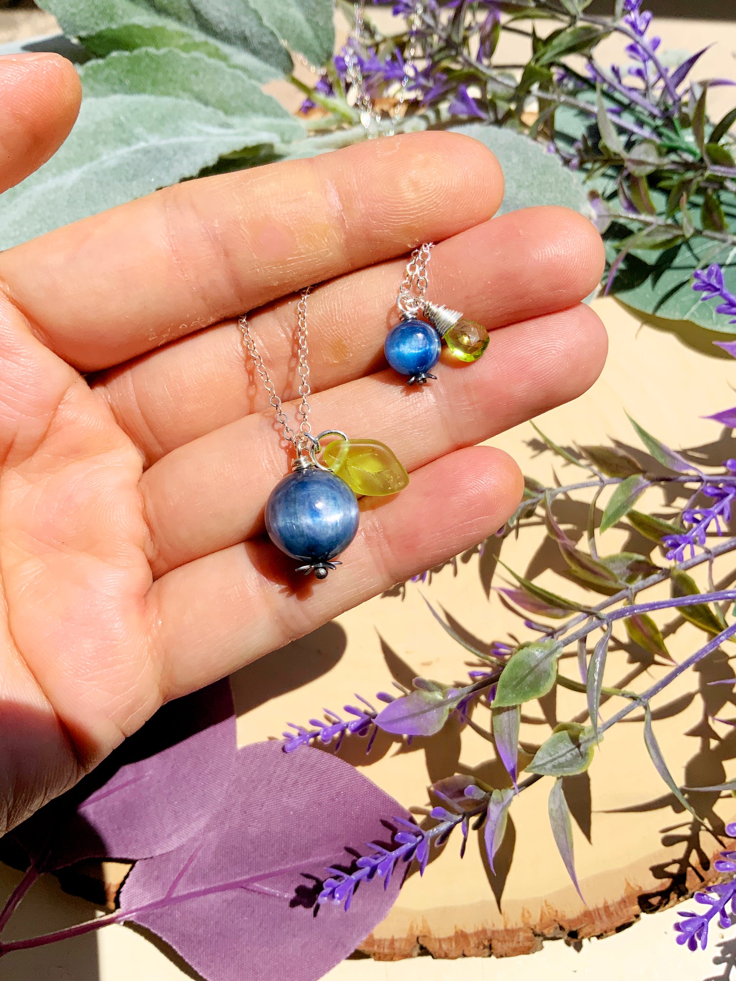 Kyanite Blueberry Necklace~ Sterling Silver 14k Gold-Filled Blue Gemstone Fruit Jewelry