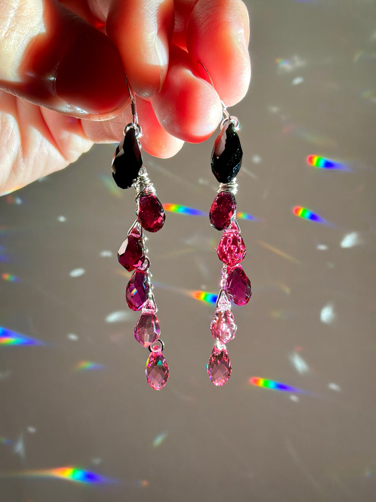 Ombré Black Series ~ *Luxe* Crystal Waterfall Earrings, Sterling Silver or 14k Gold-Filled, Purple Blue Teal Green Pink