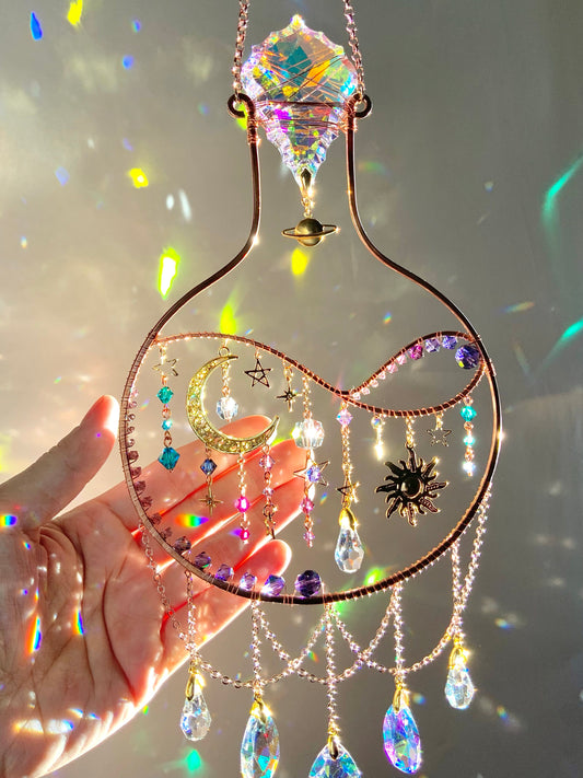 "Galaxia" ~ Magic Potion Bottle Suncatcher, witchy boho celestial crystal prism room decor