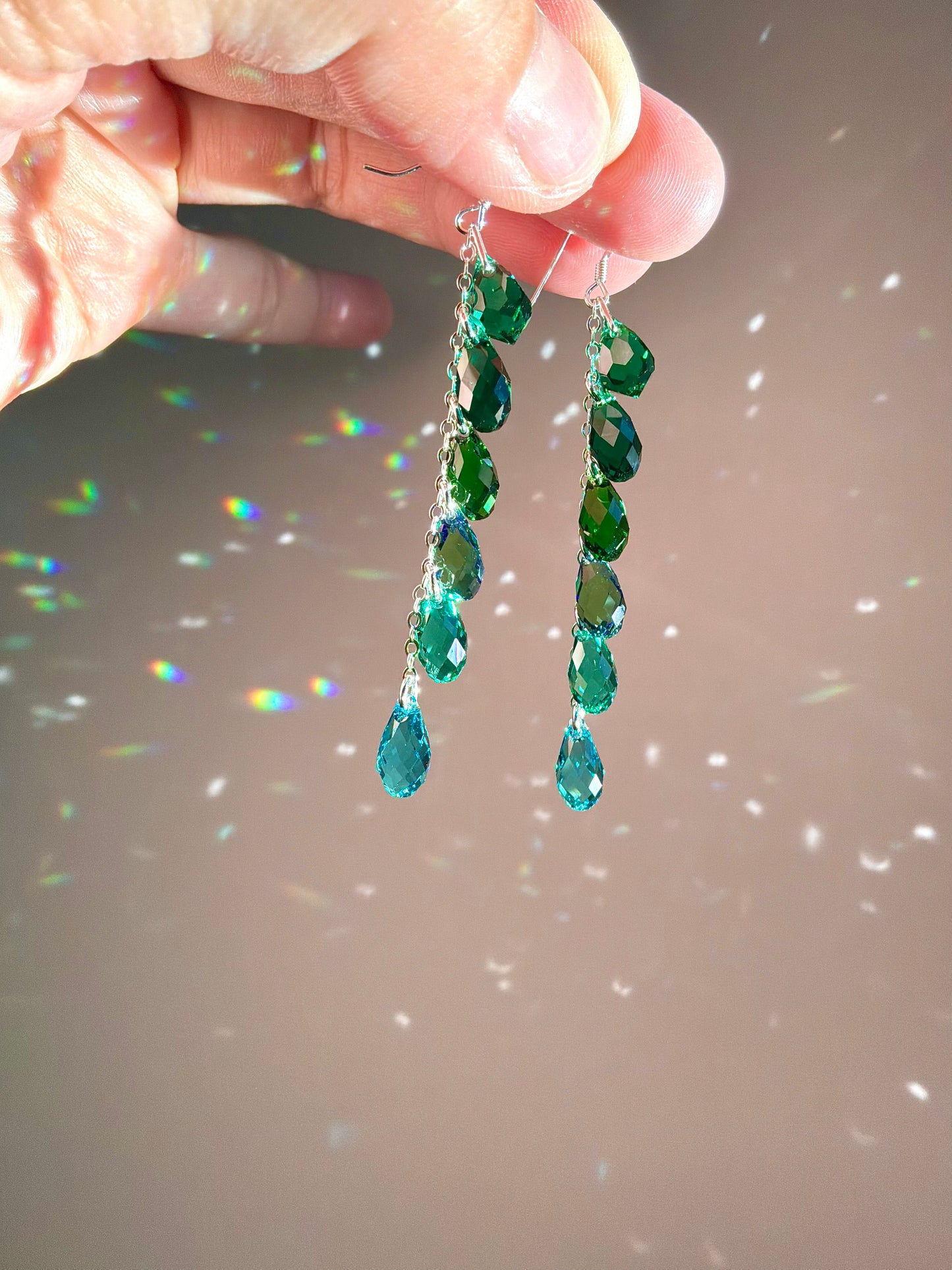 "Forest Springs" ~ *Luxe* Ombré Crystal Waterfall earrings, Sterling Silver or 14k Gold-Filled, Dark Emerald Green jewelry (Copy)