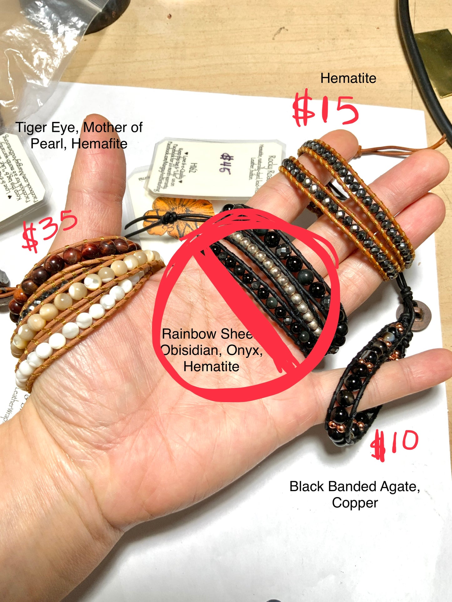 *Clearance* OG MargayB Gemstone Leatherwrap Bracelets, naturally dyed Leather made in USA