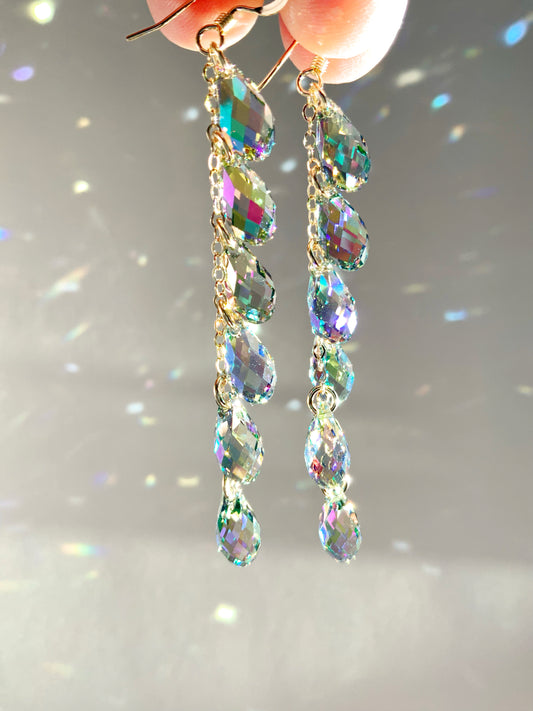 "Northern Lights" ~ *Luxe* Super Reflective Crystal Waterfall earrings, Sterling Silver or 14k Gold-Filled