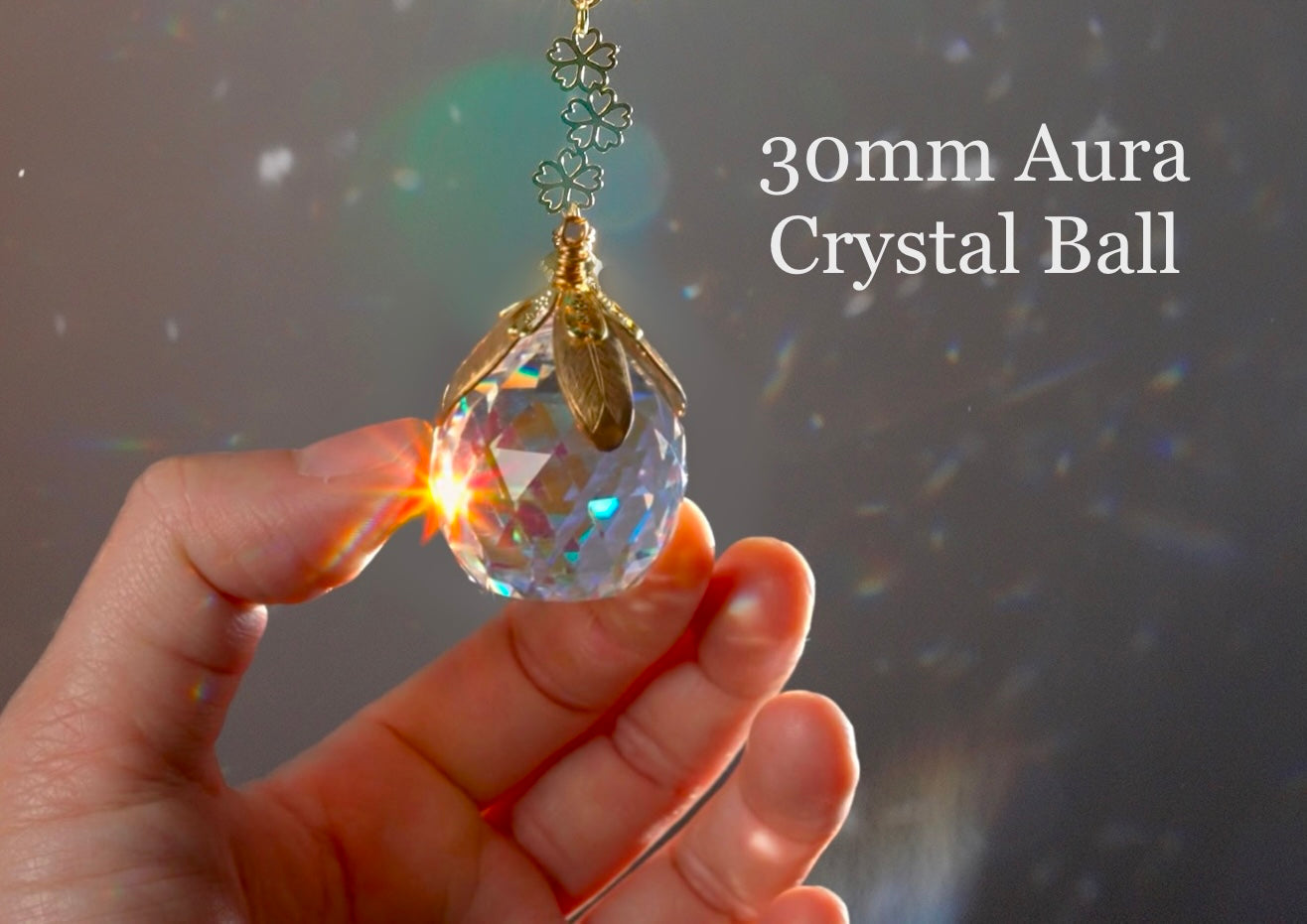 Mystic Butterfly Crystal Ball Suncatcher, Celestial Window Charm made with ombré prisms and 18k Gold-Plated brass