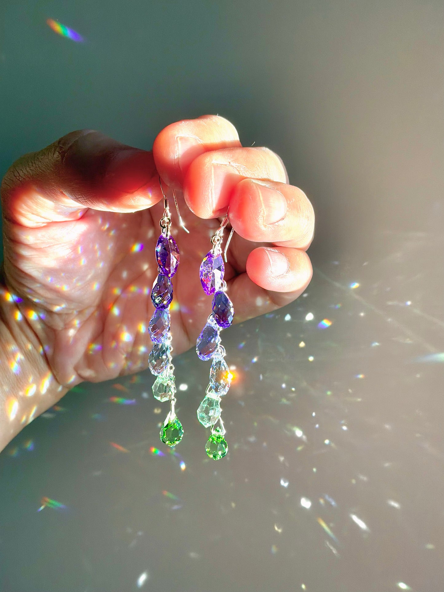 "Lavender & Sage" ~ *Luxe* Ombré Crystal Waterfall earrings, Sterling Silver or 14k Gold-Filled, indigo violet purple green jewelry