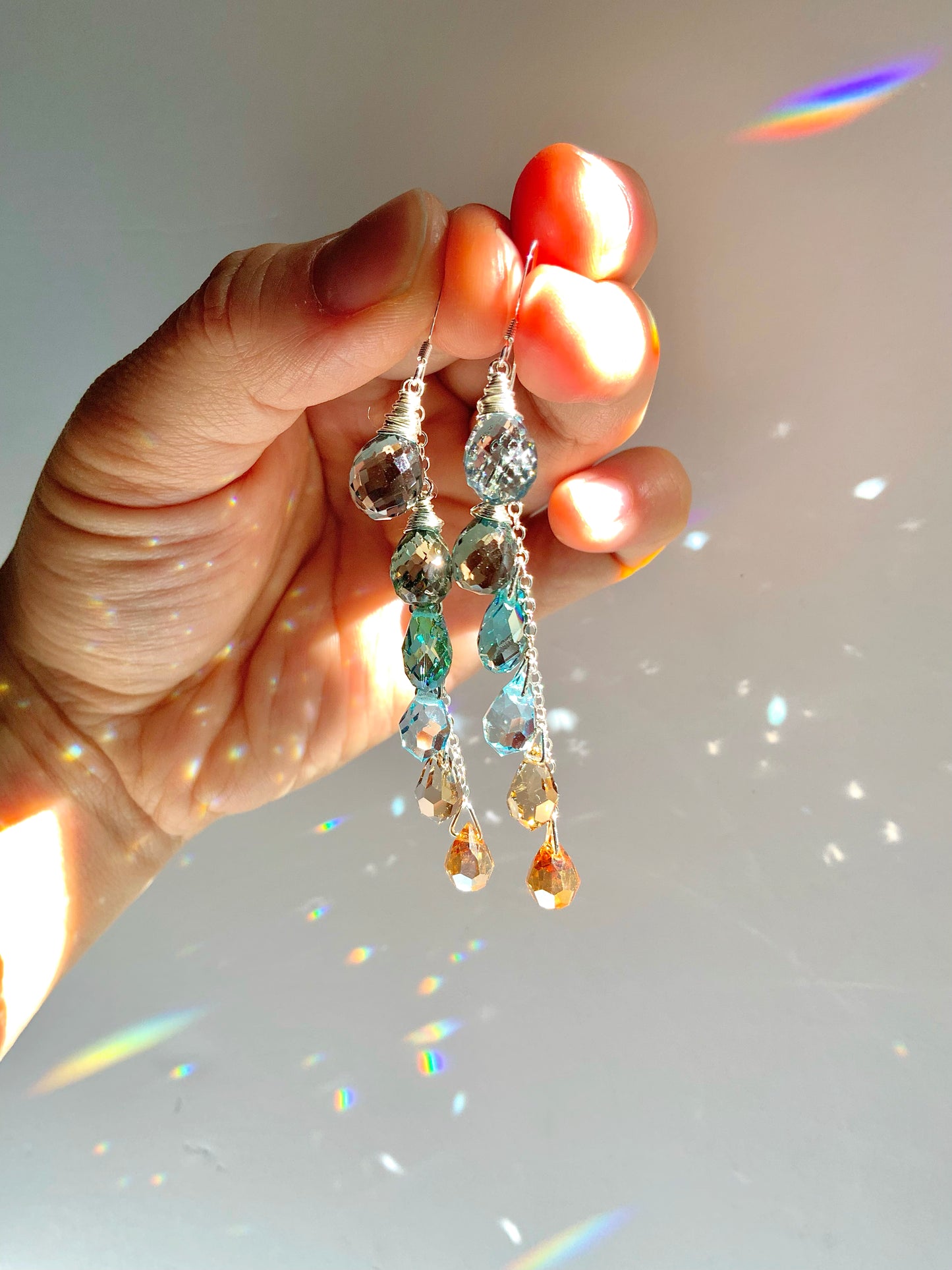 "River Stone" ~ *Luxe* Ombré Crystal Waterfall earrings with Super Rare Colors, Sterling Silver or 14k Gold-Filled