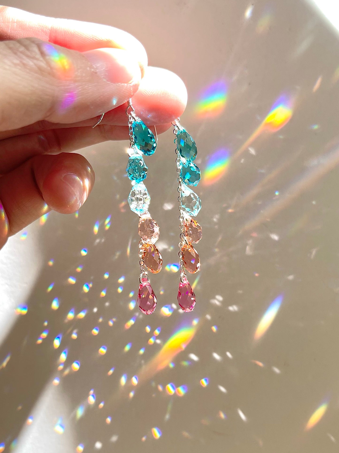 "Sunrise Raindrops" ~ *Luxe* Ombré Crystal Waterfall earrings, Sterling Silver or 14k Gold-Filled