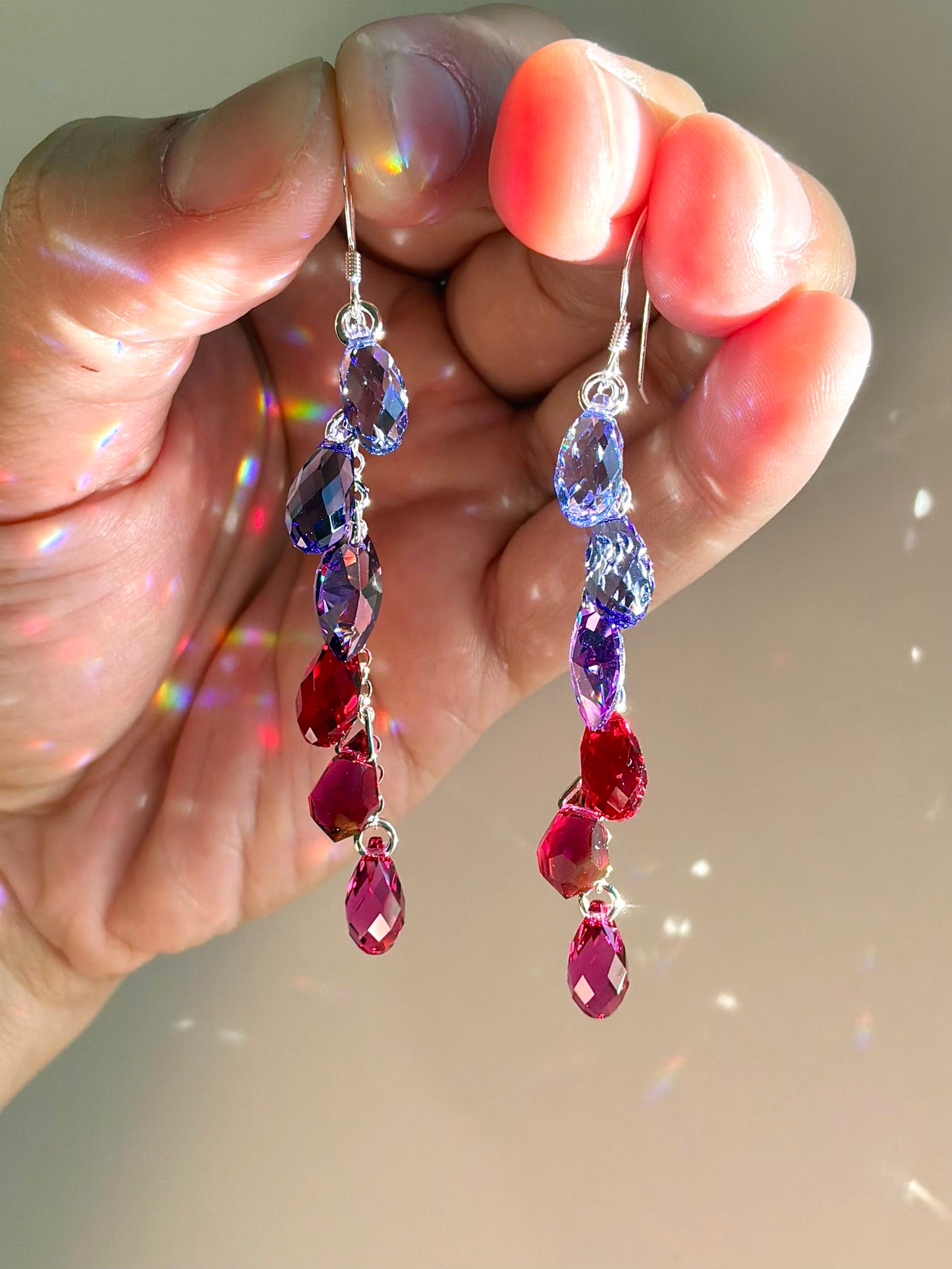 "Velvet Dahlia" ~ *Luxe* Ombré Crystal Waterfall earrings, Sterling Silver or 14k Gold-Filled, magenta pink purple