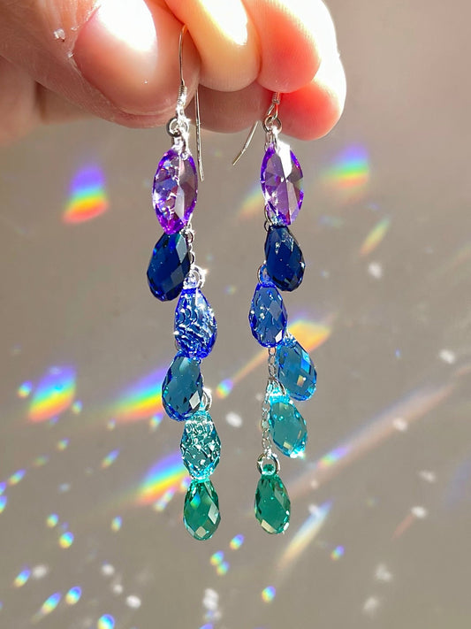 "Siren’s Song" ~ *Luxe* Ombré Crystal Waterfall earrings with Purple, Sterling Silver or 14k Gold-Filled