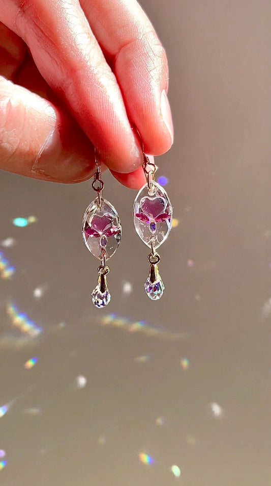 Prism Jewel Earrings~ XSmall Marquise Bleeding Heart Flower, made with rare/discontinued crystals— Choose Your Metal