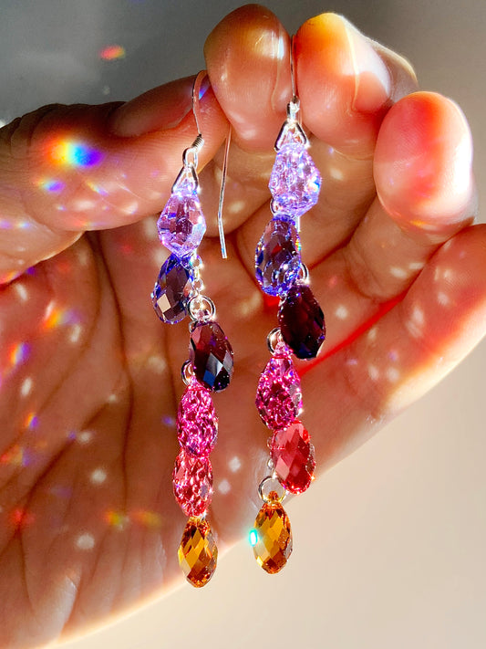 "Sunset Raindrops" ~ *Luxe* Ombré Crystal Waterfall earrings, Sterling Silver or 14k Gold-Filled, magenta pink purple