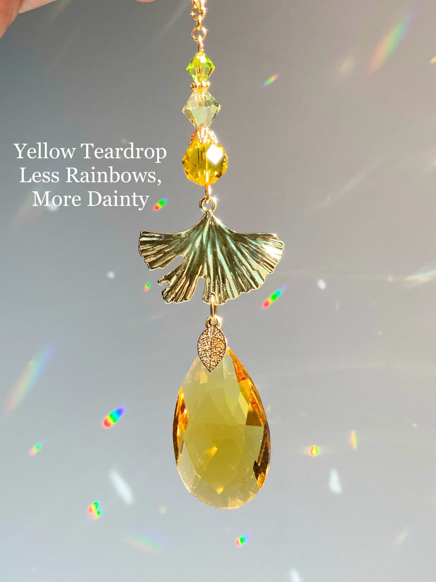 Ginkgo leaf Crystal Rear View Mirror Car Charm, 18k Gold-Plated Yellow Fall Suncatcher Autumn auto decoration accessories