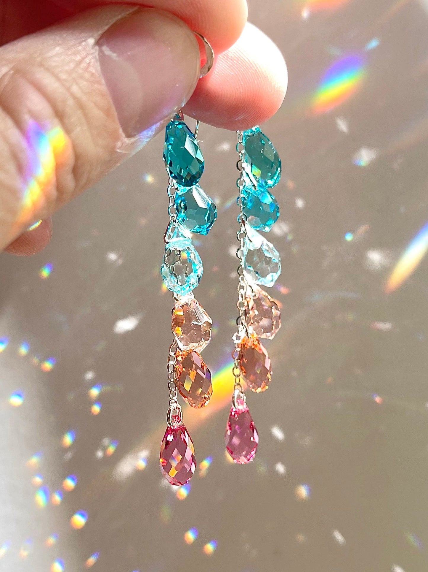 "Sunrise Raindrops" ~ *Luxe* Ombré Crystal Waterfall earrings, Sterling Silver or 14k Gold-Filled