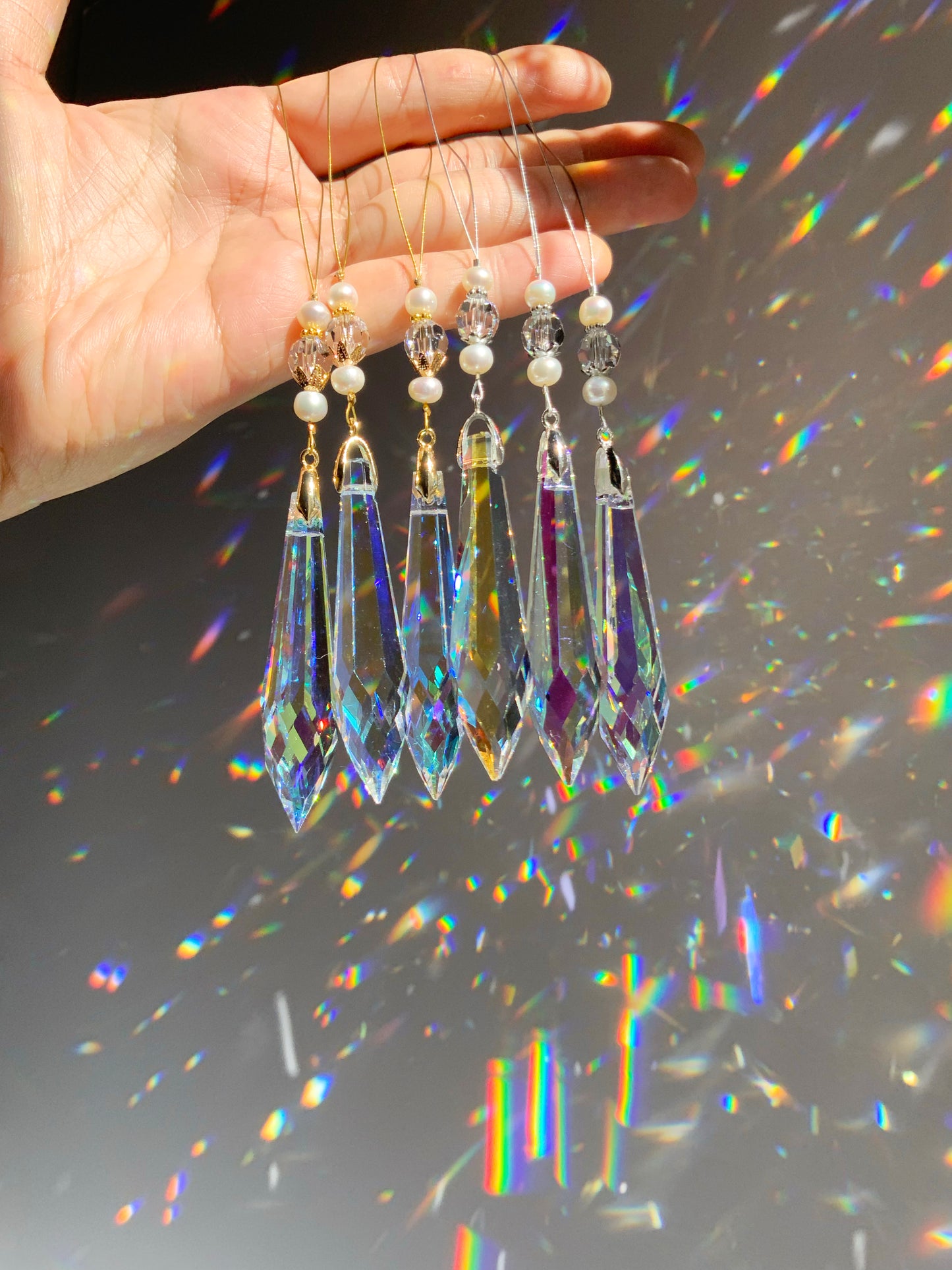 Icicles for Christmas Tree Ornaments ~ Winter Yule Freshwater Pearl, Crystal Prism Suncatcher home decor rainbow maker