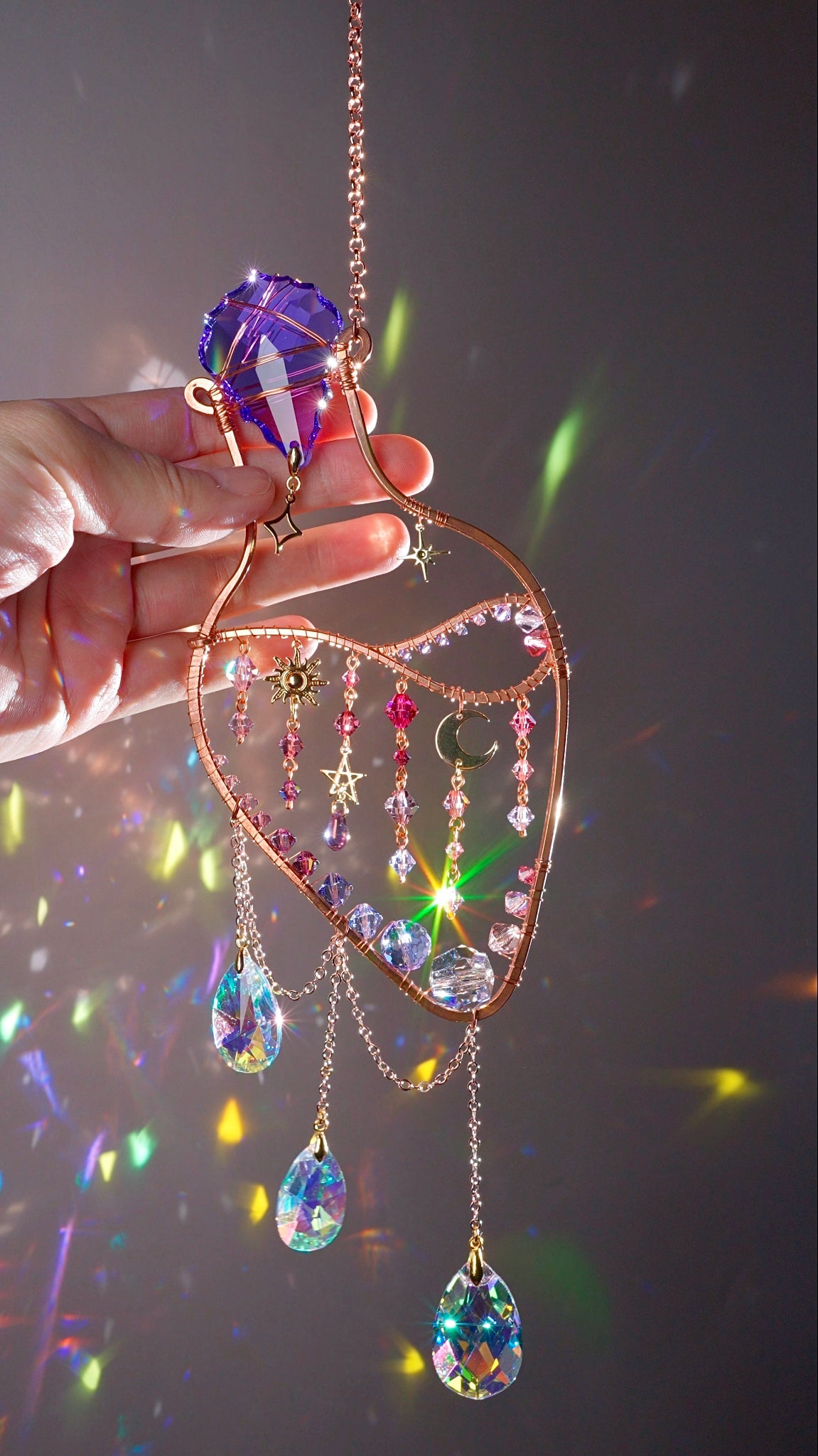 "Violet Delights" ~ Magic Potion Bottle Suncatcher, witchy boho celestial crystal prism room decor
