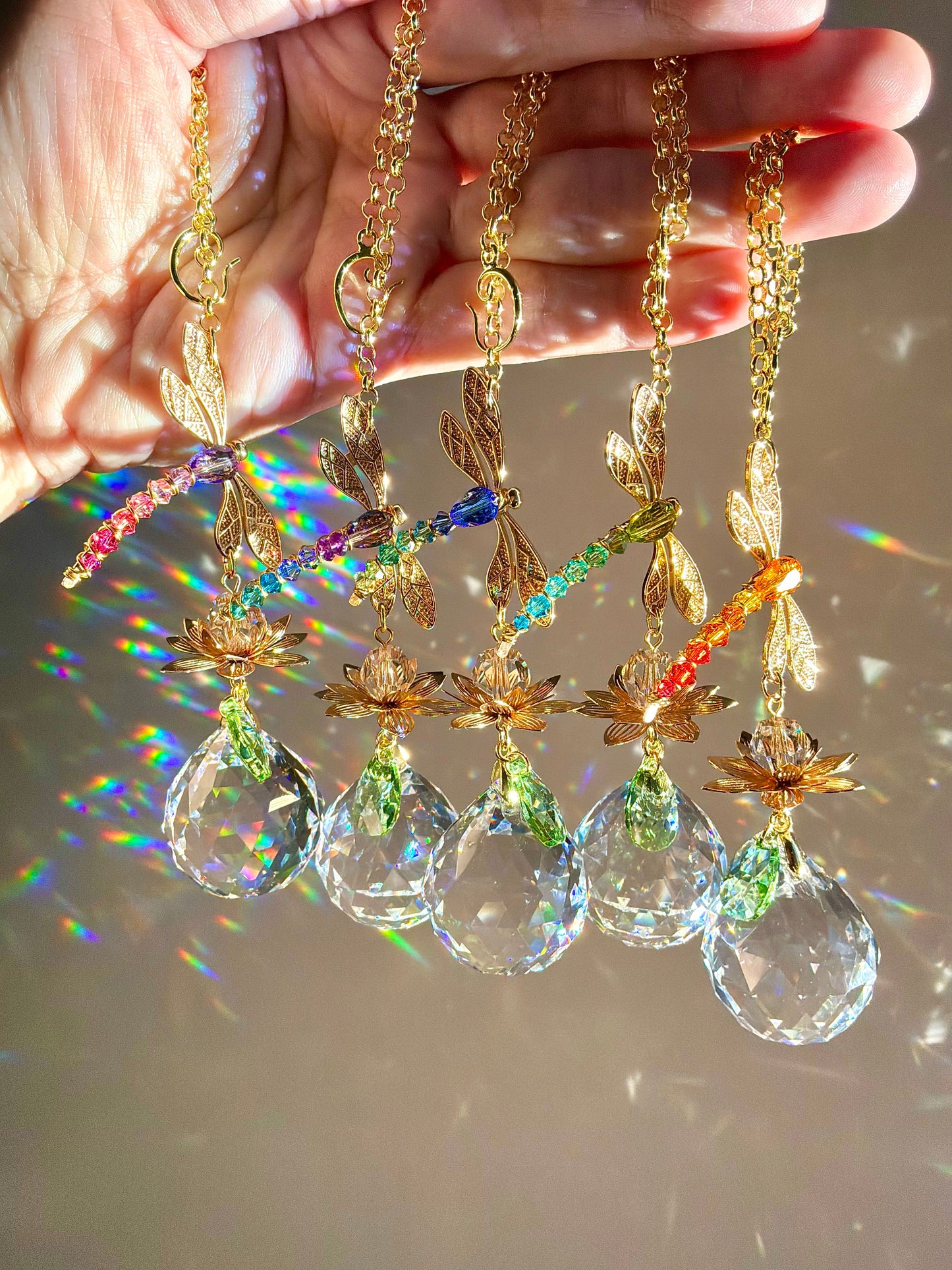 Jeweled Dragonfly Series~ 18k Gold-Plated Car Charm Suncatcher, Ombre Color Gradient made with Rare Crystals