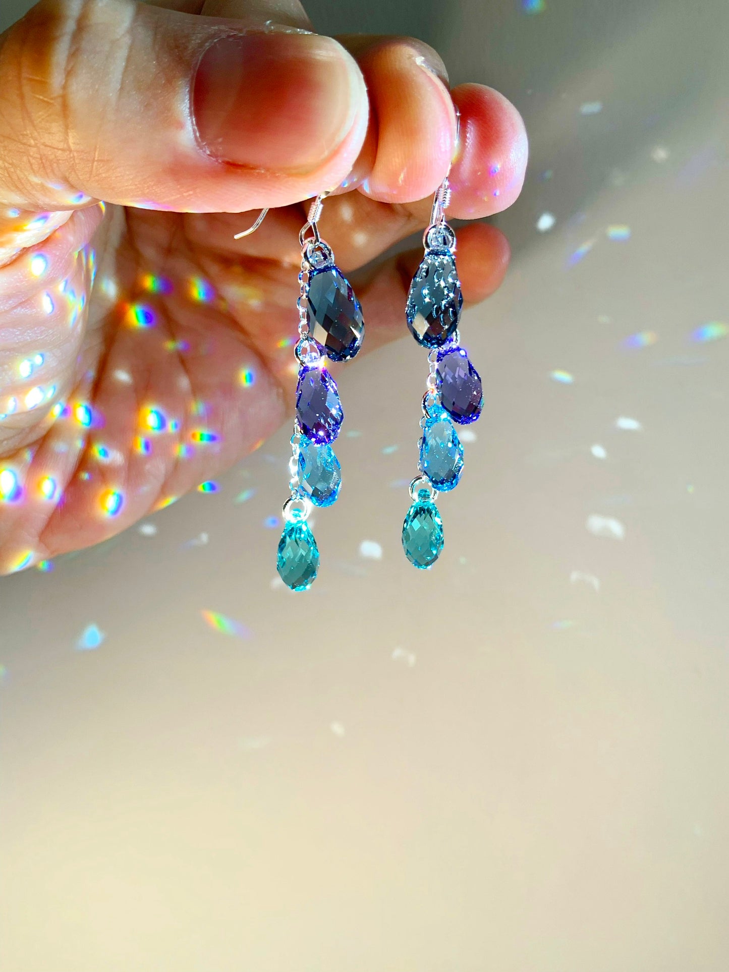 "Sea Nymph" ~ *Luxe* Ombré Crystal Waterfall earrings with Super Rare Color, Sterling Silver or 14k Gold-Filled