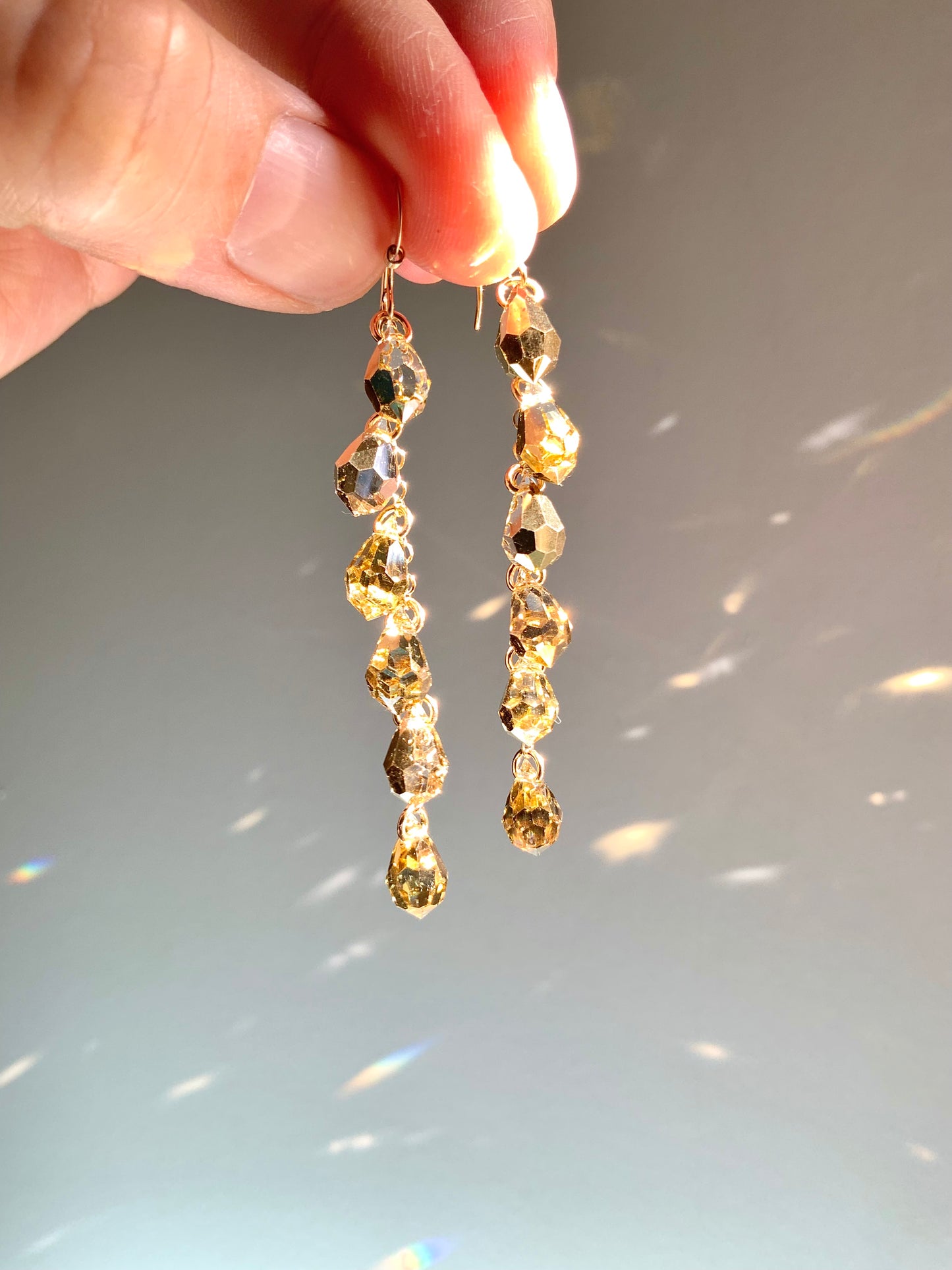 "Liquid Gold" ~ Luxe Crystal Waterfall earrings with Rare Metallic Gold Crystal, Sterling Silver or 14k Gold-Filled