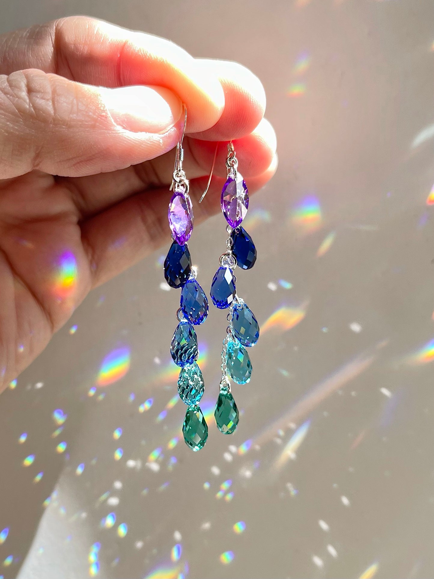 "Siren’s Song" ~ *Luxe* Ombré Crystal Waterfall earrings with Purple, Sterling Silver or 14k Gold-Filled