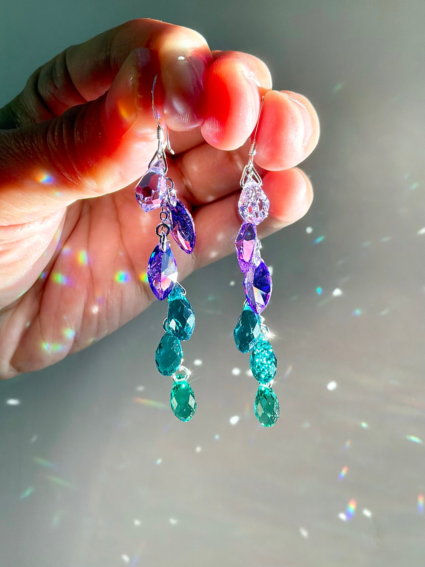 "Sea Maiden" ~ *Luxe* Ombré Crystal Waterfall earrings with Rare Crystals, Sterling Silver or 14k Gold-Filled