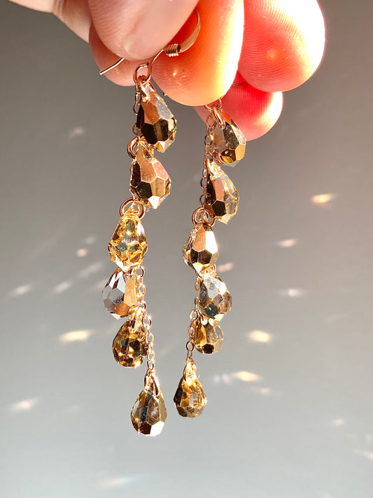 "Liquid Gold" ~ Luxe Crystal Waterfall earrings with Rare Metallic Gold Crystal, Sterling Silver or 14k Gold-Filled