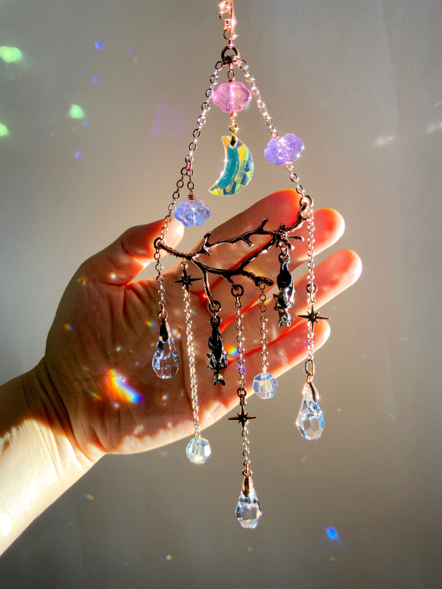 "Midnight Slumber" Bat Car Charm, spooky Halloween Celestial Mini Suncatcher