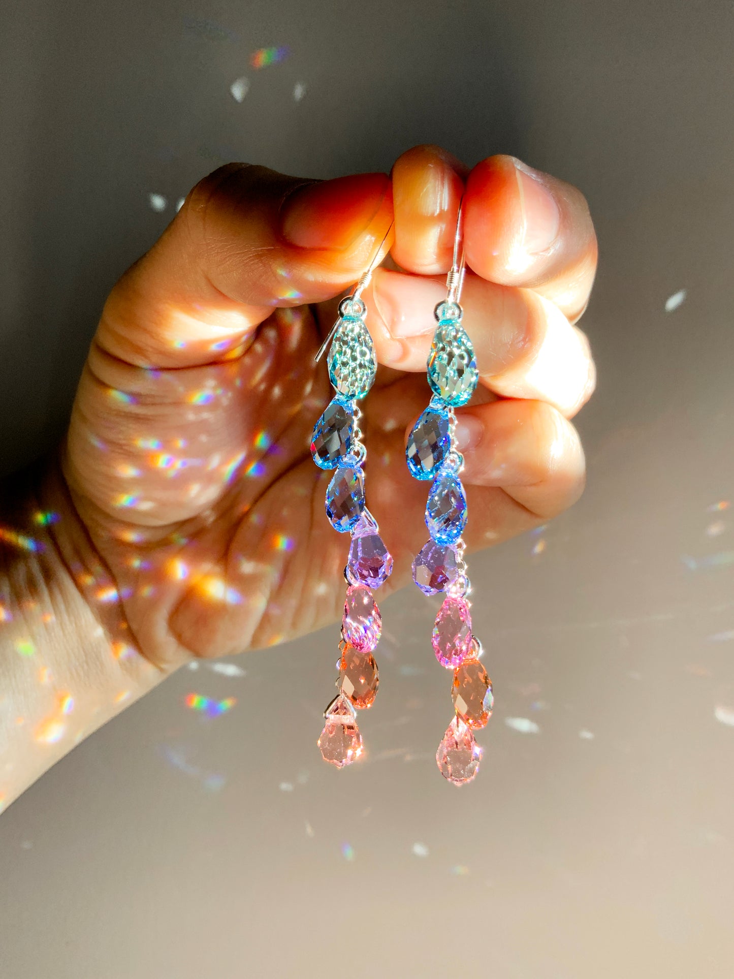 "Joie de Vivre" ~ *Luxe* Ombré Pastel Crystal Waterfall earrings, Aqua Violet Pink, Sterling Silver or 14k Gold-Filled