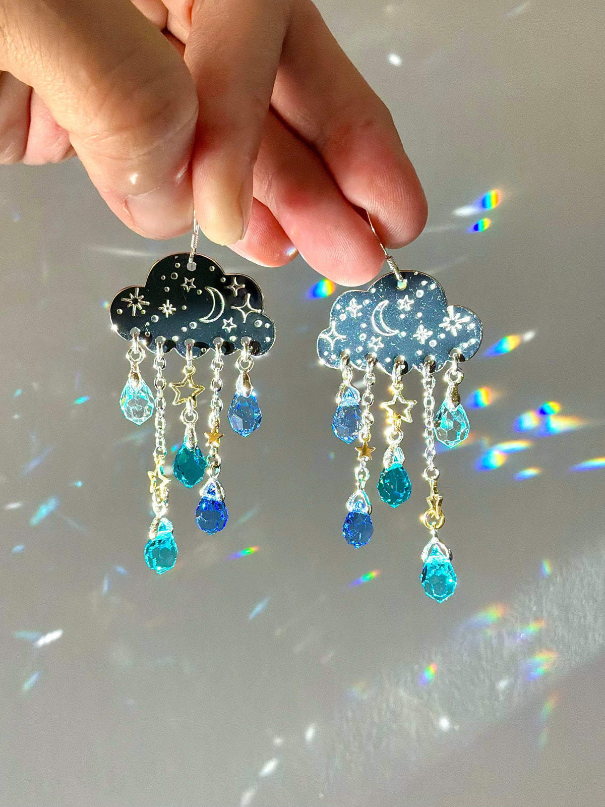 Ombré Blue Aqua Rain Cloud earrings~ Stainless Steel, Sterling Silver, and Brass