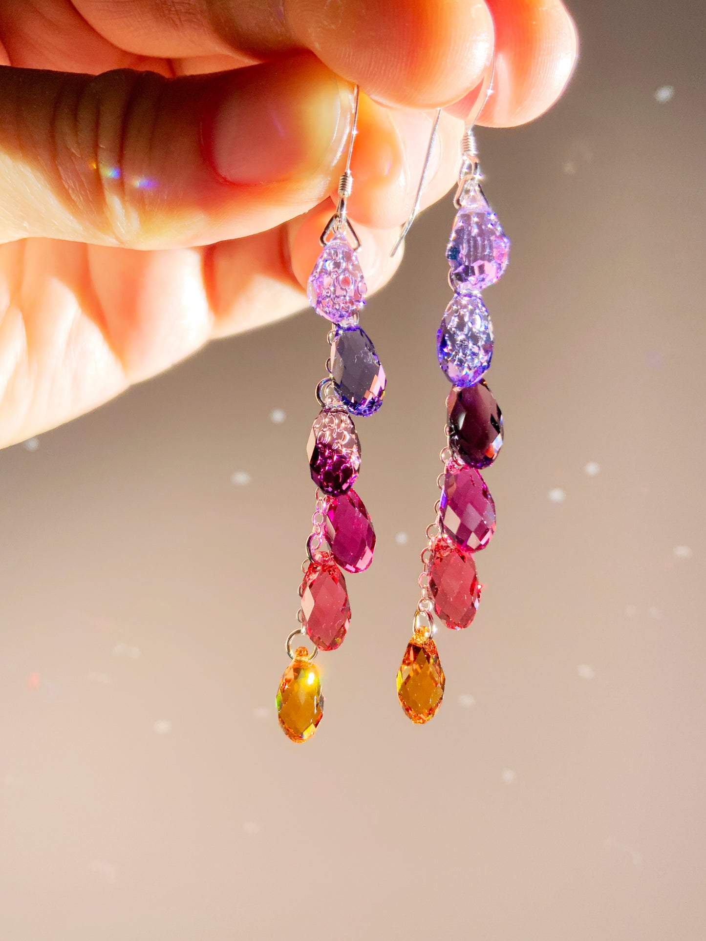 "Sunset Raindrops" ~ *Luxe* Ombré Crystal Waterfall earrings, Sterling Silver or 14k Gold-Filled, magenta pink purple