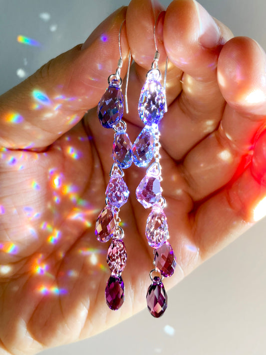 "Lilac & Lavender" ~ *Luxe* Ombré Crystal Waterfall earrings, Sterling Silver or 14k Gold-Filled, indigo violet purple