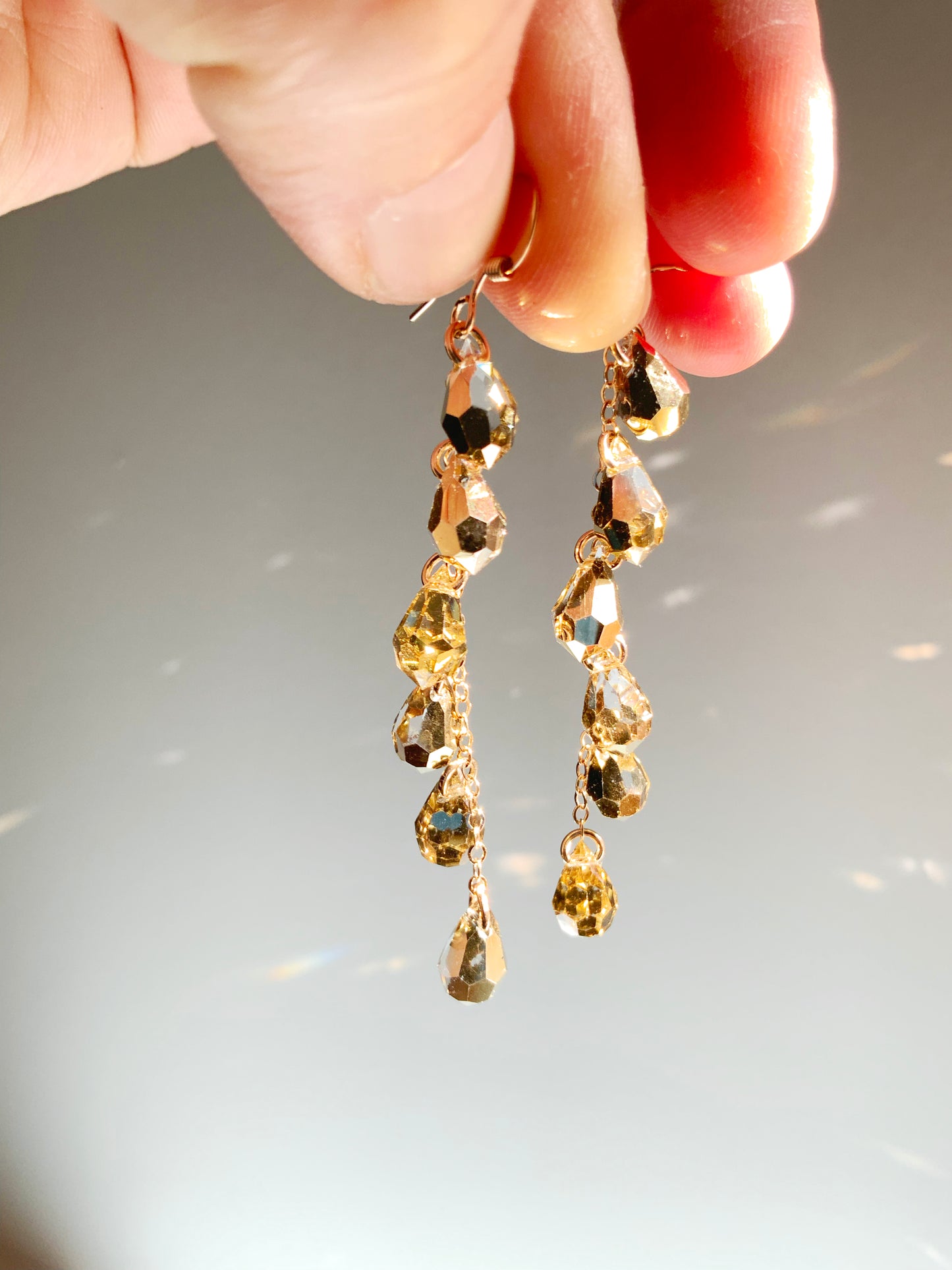 "Liquid Gold" ~ Luxe Crystal Waterfall earrings with Rare Metallic Gold Crystal, Sterling Silver or 14k Gold-Filled