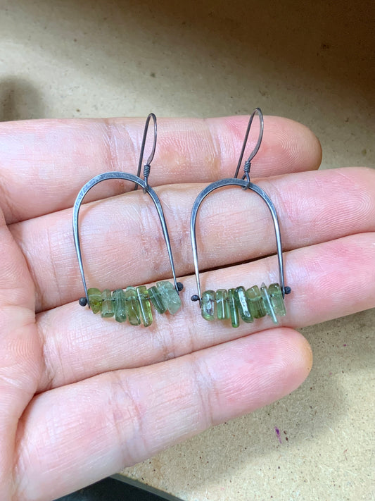 The "I’m too lazy" Destash— Sterling Silver and Raw Green Tourmaline Crystals earrings