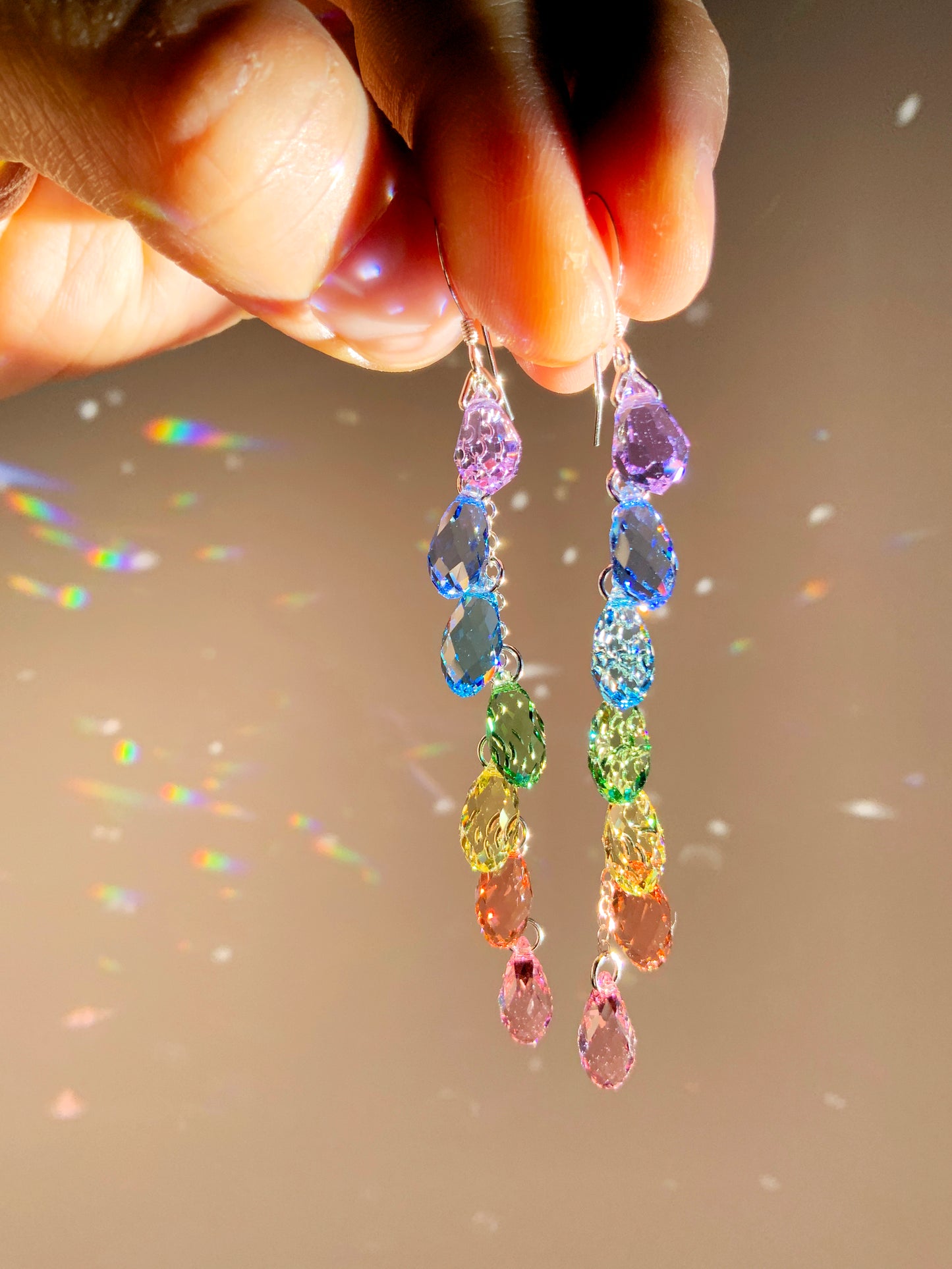 *Luxe* Ombré Pastel Rainbow Crystal Waterfall earrings, Sterling Silver or 14k Gold-Filled