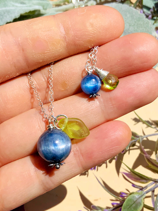 Kyanite Blueberry Necklace~ Sterling Silver 14k Gold-Filled Blue Gemstone Fruit Jewelry