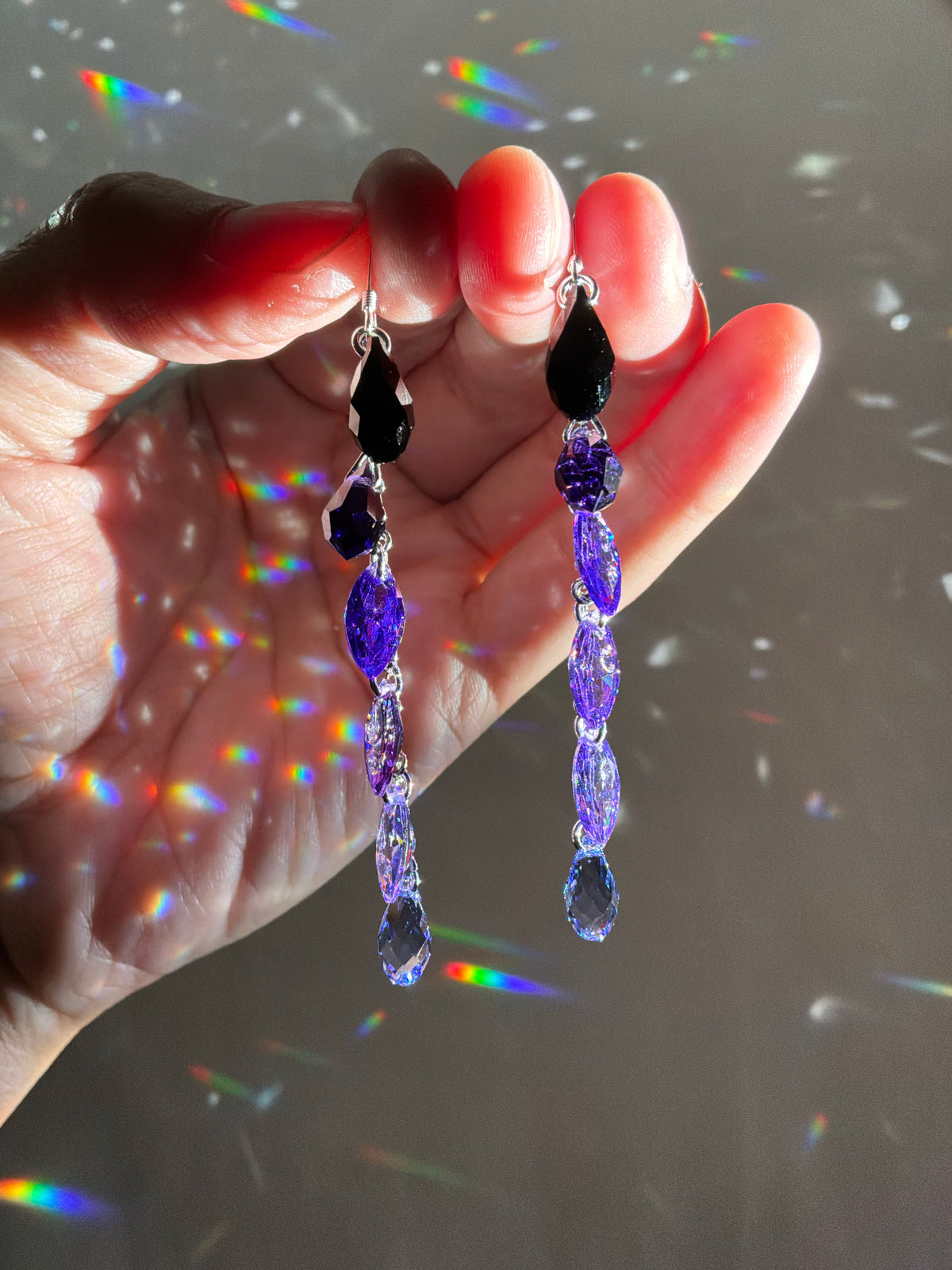 Ombré Black Series ~ *Luxe* Crystal Waterfall Earrings, Sterling Silver or 14k Gold-Filled, Purple Blue Teal Green Pink